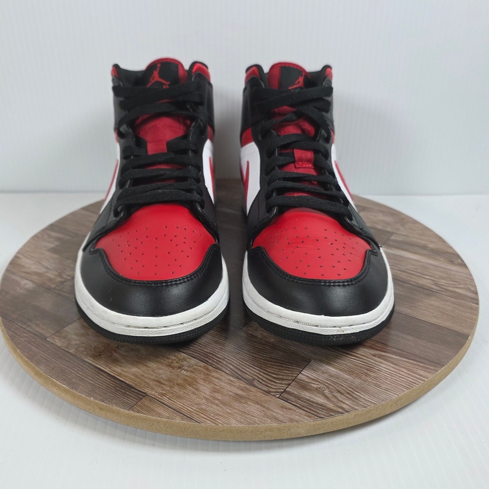Nike Air Jordan 1 Mid Bred Toe Red/Black/White Leather Sneakers Size 8 - Picture 3 of 10